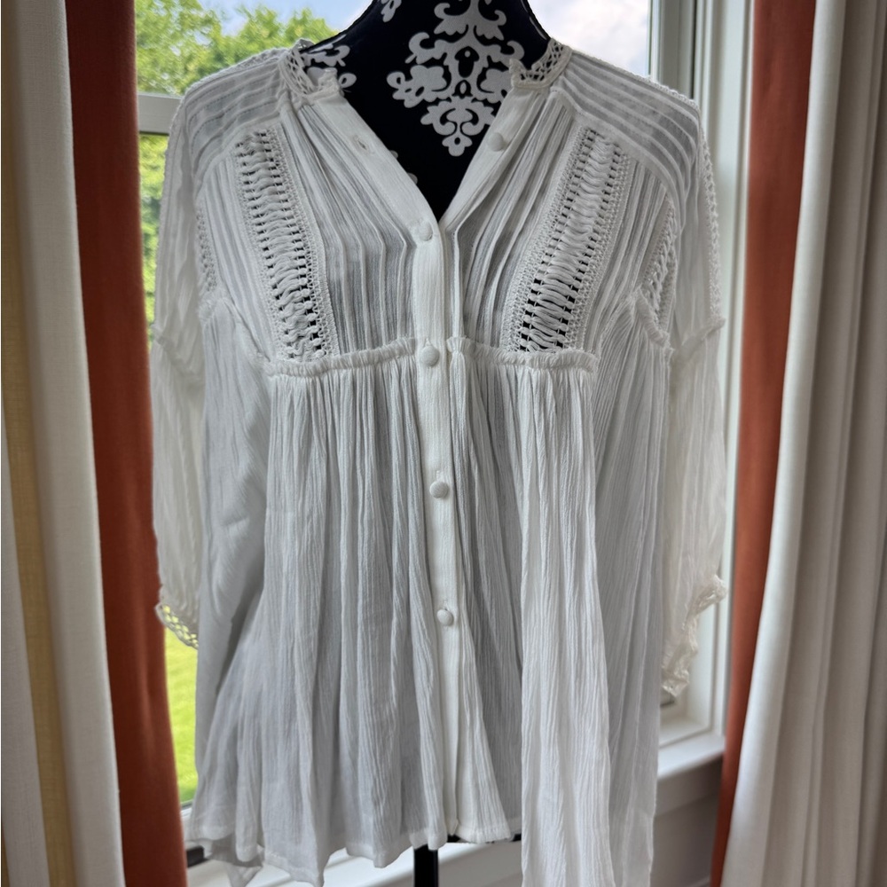 Altar'd State White Pleated Bib Collar Blouse